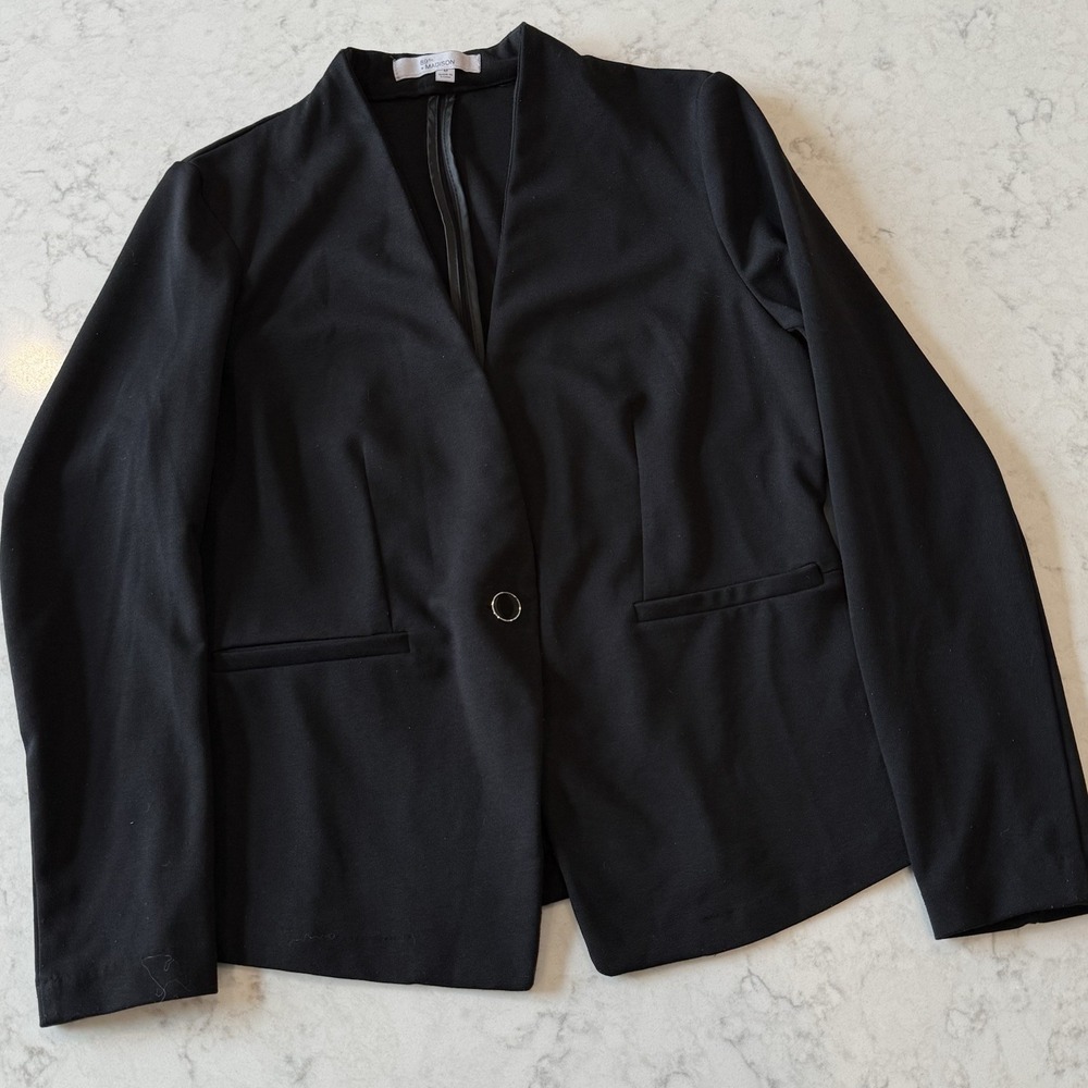 Black Blazer Women's M Soft-Shoulder  One-Button Casual Minimalist Capsule Basic - Picture 2 of 11